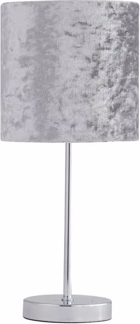 First Choice Lighting Chrome Stick Table Lamp with Grey Crushed Velvet Shade – 1