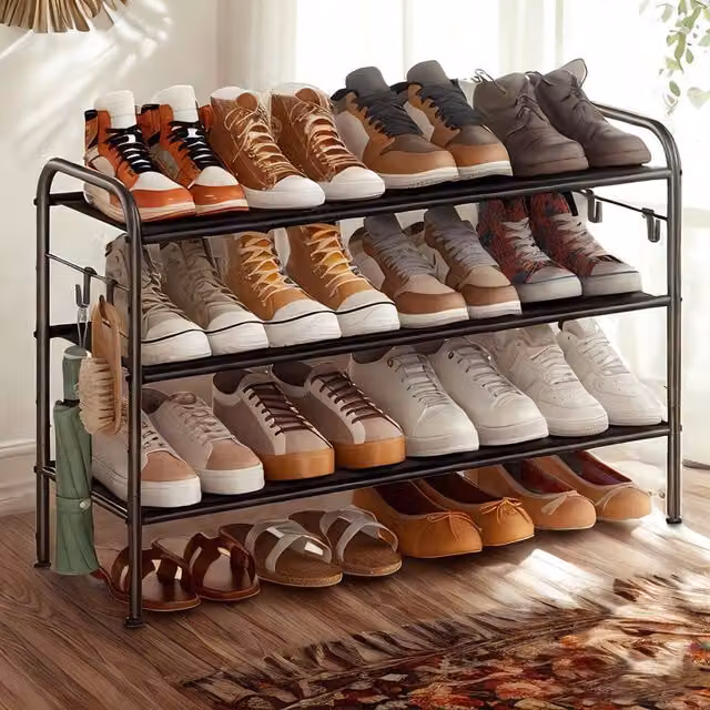 SONGMICS 3-Tier Adjustable Shoe Rack in Black