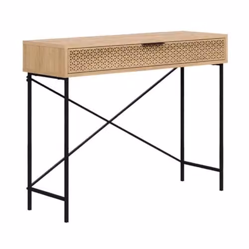 FWStyle Sapphire Oak Console Table with 1 Drawer and Black Metal Frame, W/D/H: 110 x 36 x 110 cm