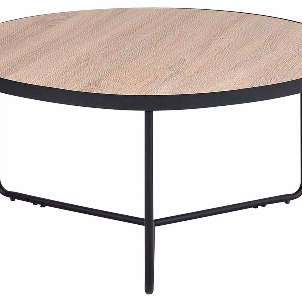 Wyld and Coco Round Coffee Table in Brown Walnut Finish with Black Metal Legs, Diameter: 80 cm – 2