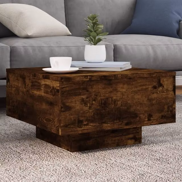 Berkfield Home Smoked Oak Coffee Table in Brown, W/D/H: 55 x 55 x 31 cm
