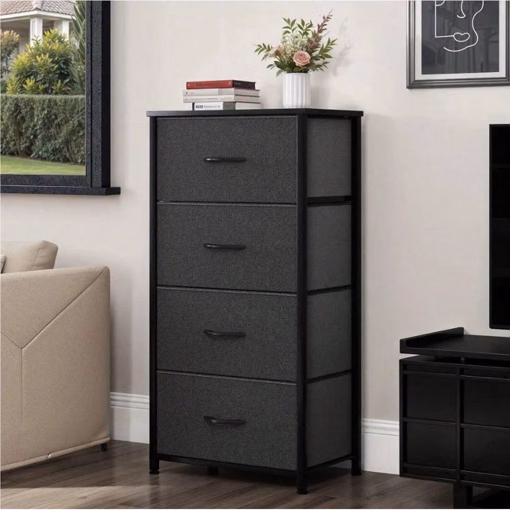 VOGREX Black 4-Drawer Fabric and Steel Frame Bedroom Storage Chest – 3