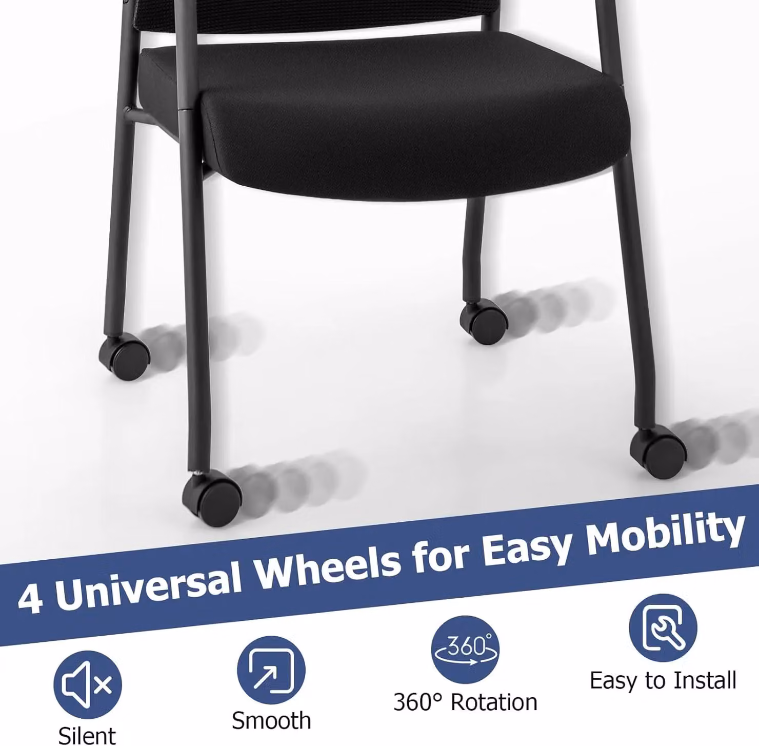 Gymax Set of 2 Black Mesh Office Guest Chairs with Metal Frame, Armrests and Swivel Castors – 6