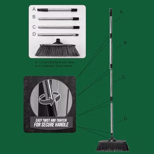 Gr8 Garden Heavy Duty Stainless Steel Broom with Hard Bristles and Long Handle in Silver – 5