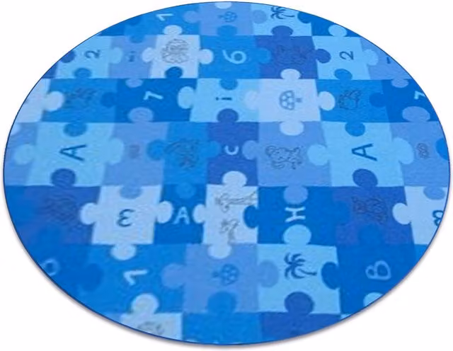 RugsX Circle Puzzle Round Rug in Blue, Diameter: 100 cm – 1