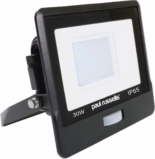 Paul Russells 30W LED Floodlight with PIR Motion Sensor, 3000lm, 6500K Cool White, IP65 Weatherproof, Black or White