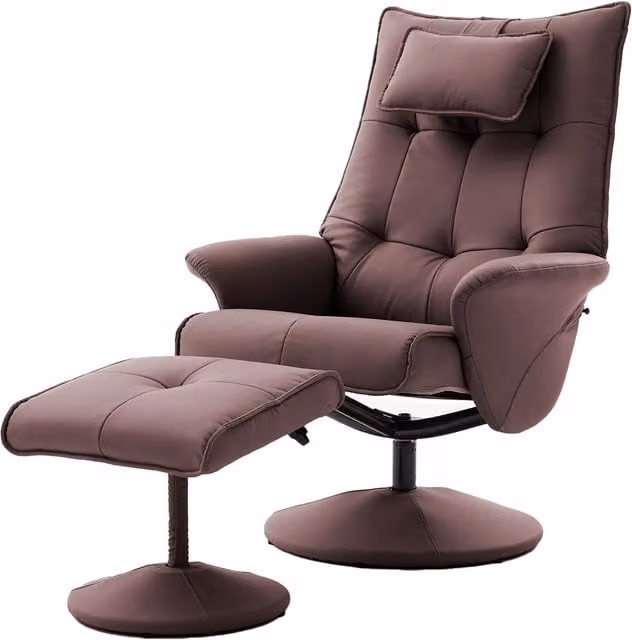 Furniture One Swivel Recliner Lounge Armchair with Footrest Stool in Brown PU Leather
