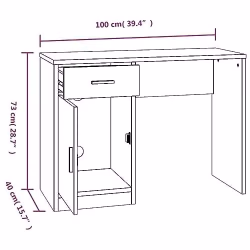vidaXL Modern Computer Desk with Drawer and Cabinet in Black, W/D/H: 100 x 40 x 73 cm – 3