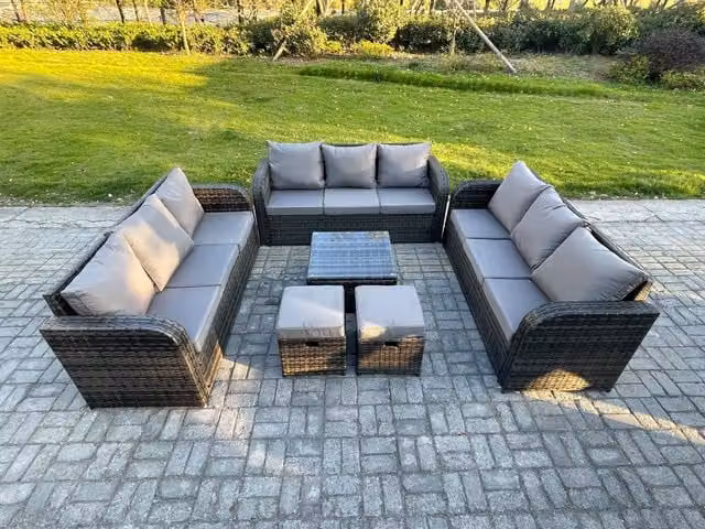 Fimous 11 Seater Rattan Outdoor Furniture Set with Square Coffee Table and 3 Seater Sofa in Dark Grey Mixed