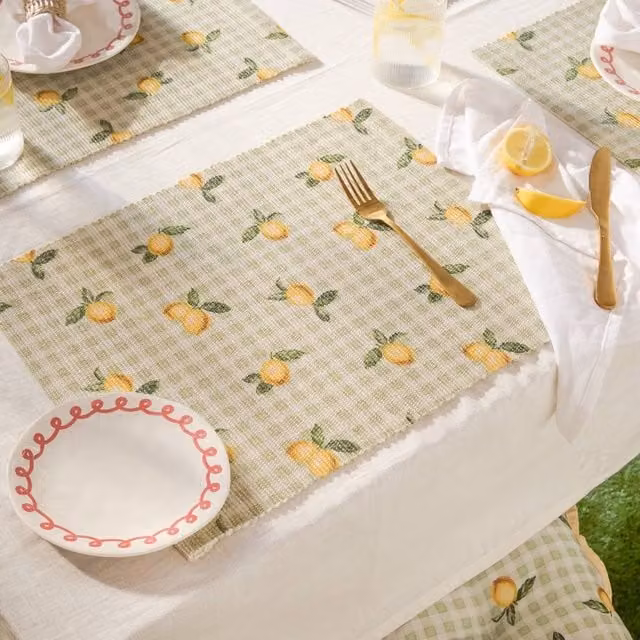 Riva Home Furn Fruits Lemons Set of 4 Washable Indoor/Outdoor Placemats in Yellow and Green, W/D: 46 x 36 cm