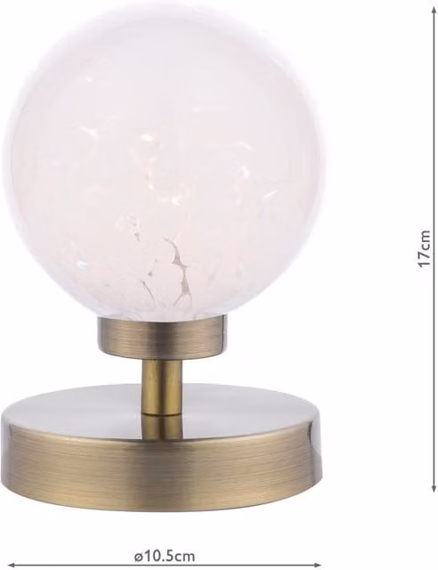 Dar Modern Tabletop Sphere Lamp in Brown and Gold/Brass with Glass Shade
