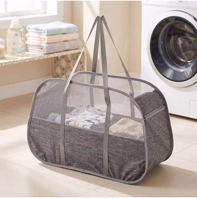 Living and Home Pop-Up Foldable Laundry Basket with Carry Handles, Grey