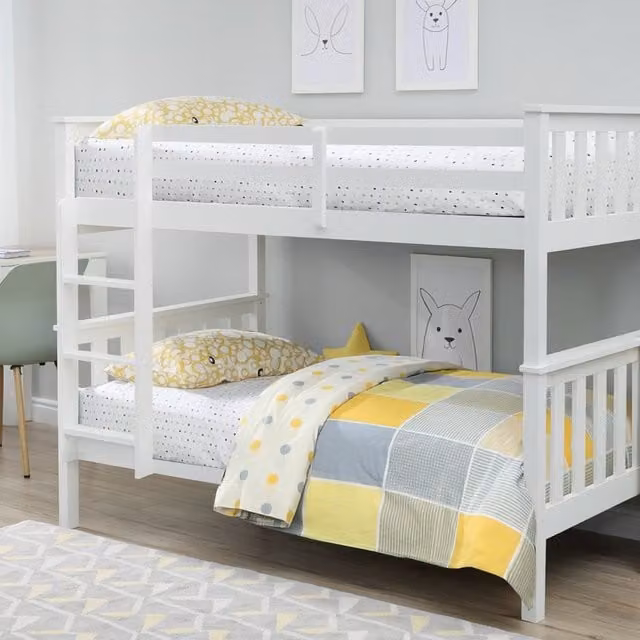 Wembdon Premium 3ft Solid Pine Wooden Bunk Bed for Children in White, W/D/H: 90 x 190 cm