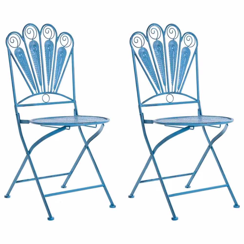 Wyld Haus Prestige Peacock Folding Garden Chairs Set of 2 Blue Floral Metal Frame – 2
