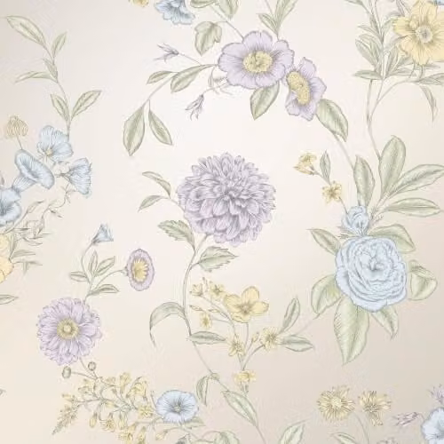 Rasch Chelsea Floral Botanical Wallpaper in Blue, Yellow and Multicolour – 1