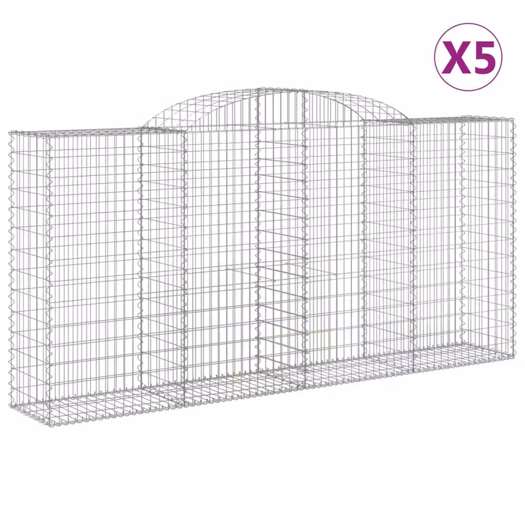 Berkfield Home Arched Gabion Baskets, 5 Piece Set, Silver Galvanised Steel, W: 300 cm, D: 50 cm, H: 140-160 cm – 2