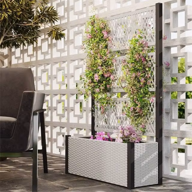EONLION Grey Steel Raised Garden Planter Bed with Trellis for Climbers