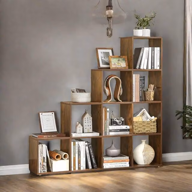 Rafaelo Mobilia Industrial Stepped Cube Storage Unit in Rustic Brown and Dark Brown – 1