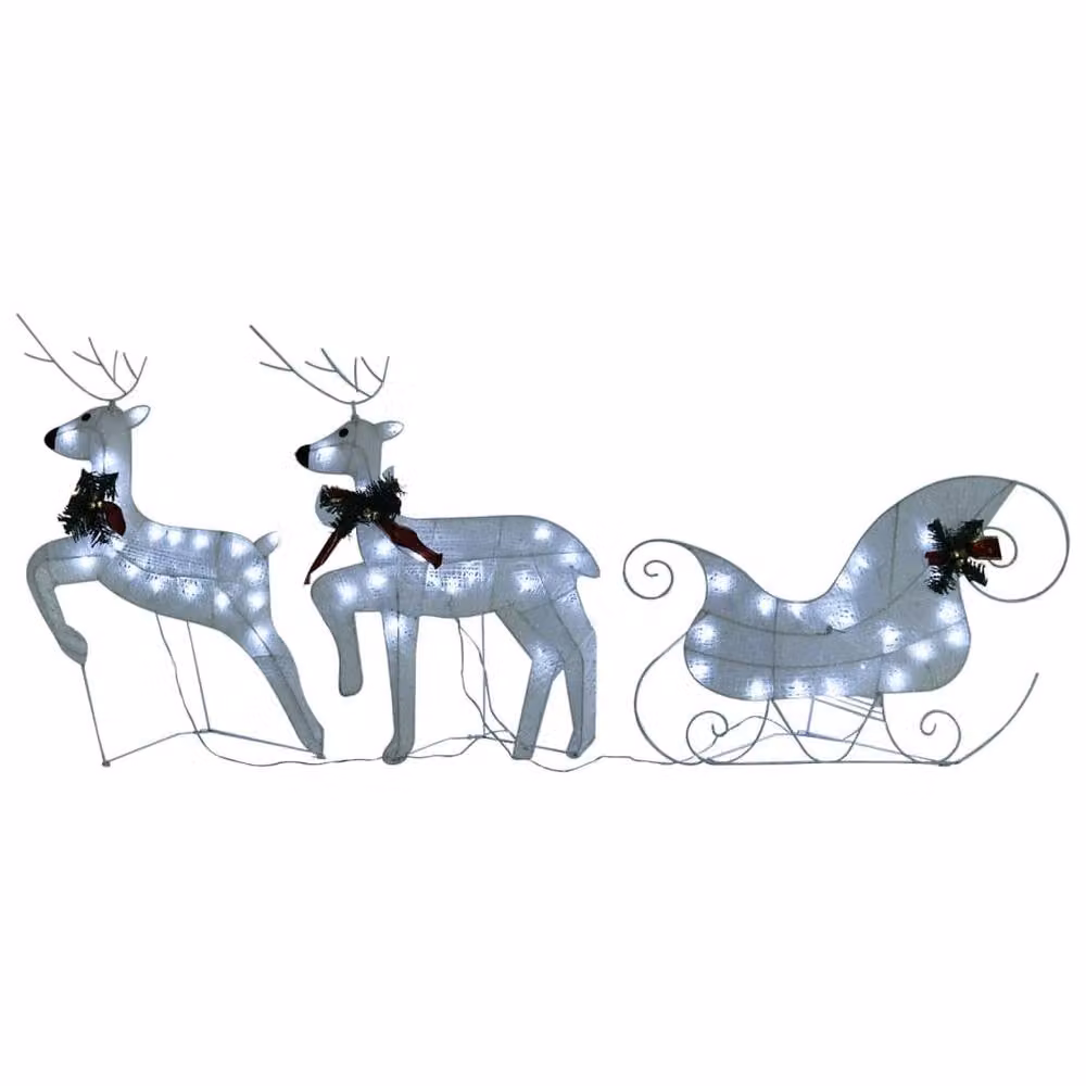 Berkfield Home Reindeer and Sleigh Christmas Decoration with 60 White LEDs for Outdoor Use – 2