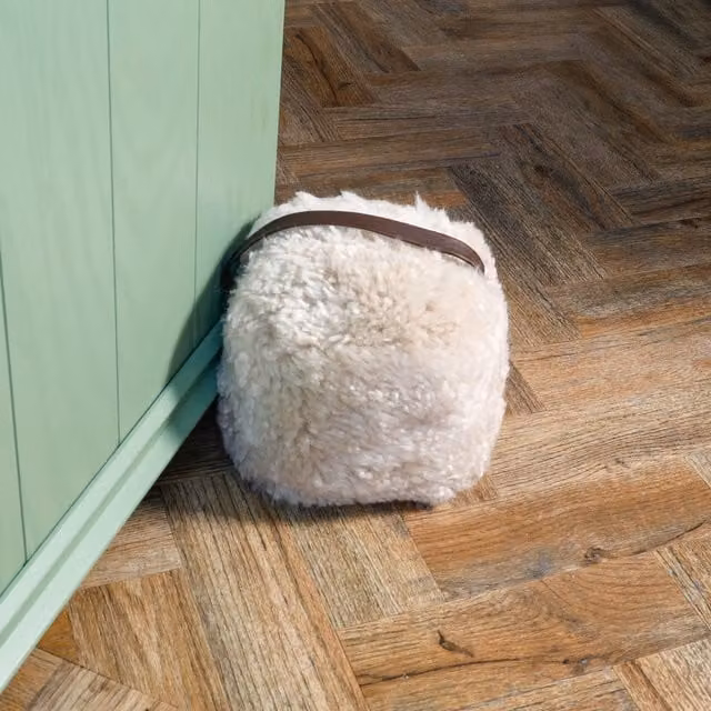 Native Natural Round Sheepskin Doorstop in Beige and Brown