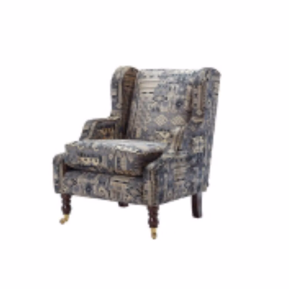 Stratus Interiors Classic Floral Wingback Accent Chair in Beige and Multicolour Fabric with Solid Wood Frame – 4