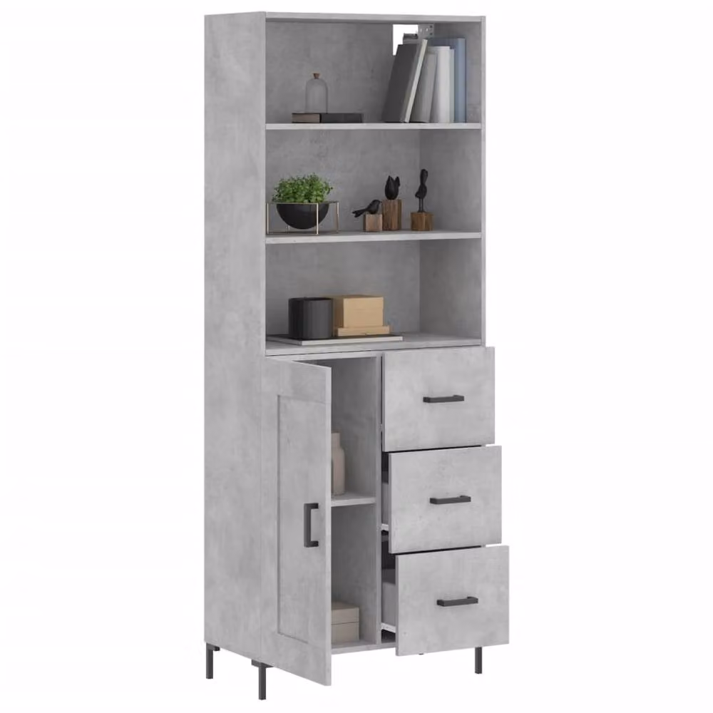 Berkfield Home Highboard in Concrete Grey, W/D/H: 69.5 x 34 x 180 cm – 3