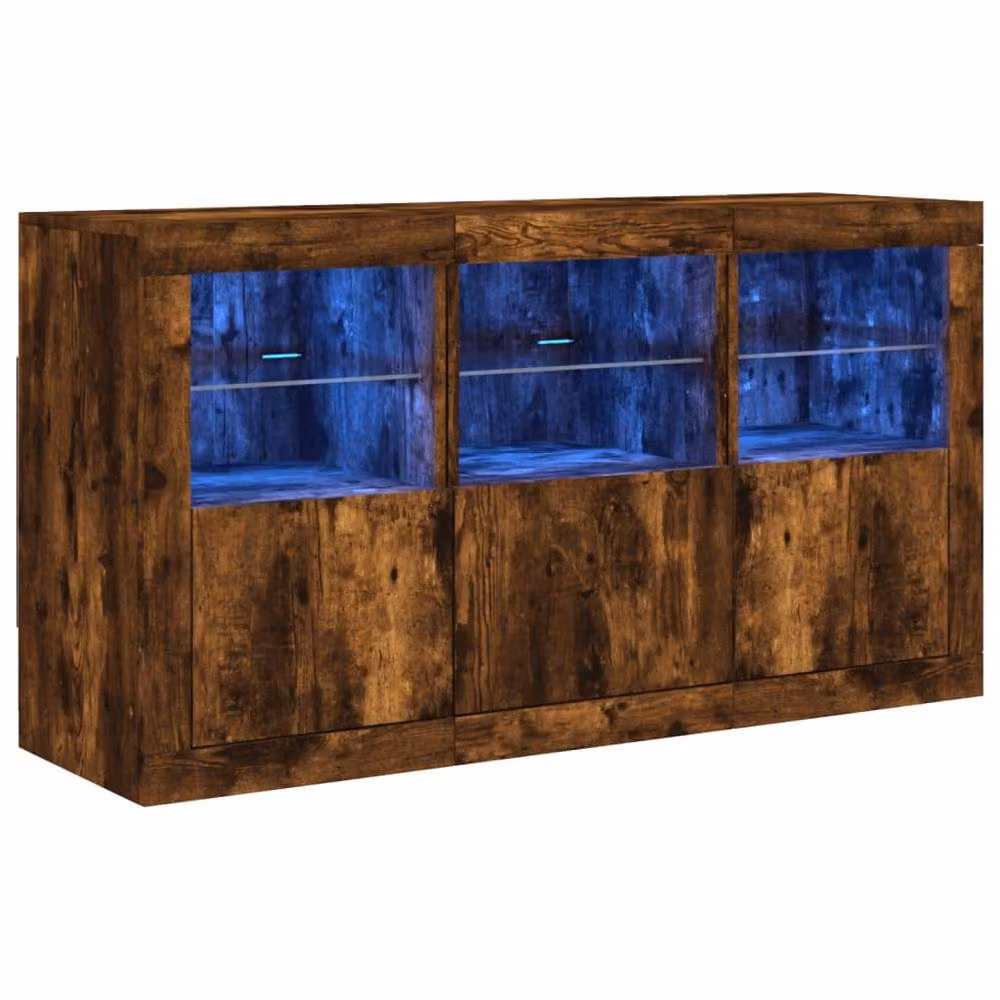 Berkfield Home Modern Sideboard with Integrated LED Lights in Smoked Oak Brown, W/D/H: 123 x 37 x 67 cm – 2