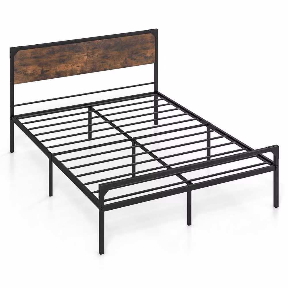 Costway Industrial Metal Double Bed Frame in Brown, W/D/H: 140 x 200 cm – 3