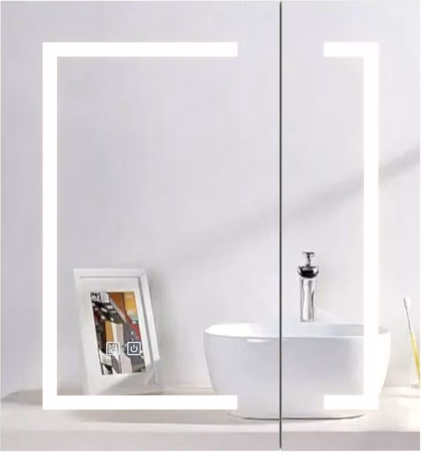 KEEPREAPER LED Bathroom Mirror Cabinet with Defogger and Sensor Switch, White, W: 60 cm, H: 65 cm – 1