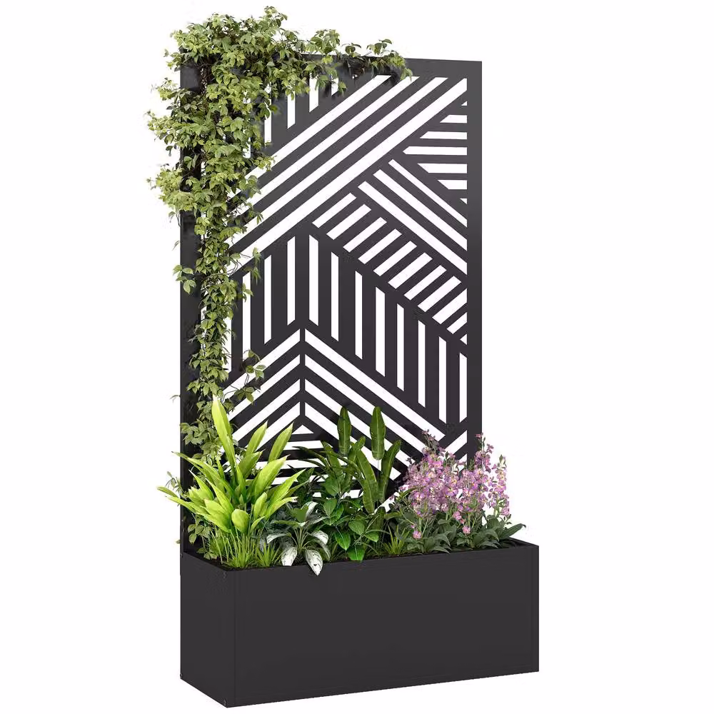 OUTSUNNY Metal Raised Garden Bed with Trellis in Black – 2