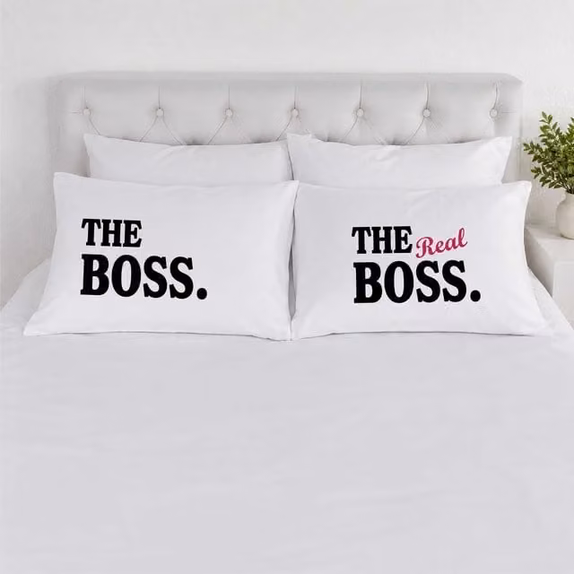 60 Second Makeover The Real Boss White Cotton Graphic Pillowcases