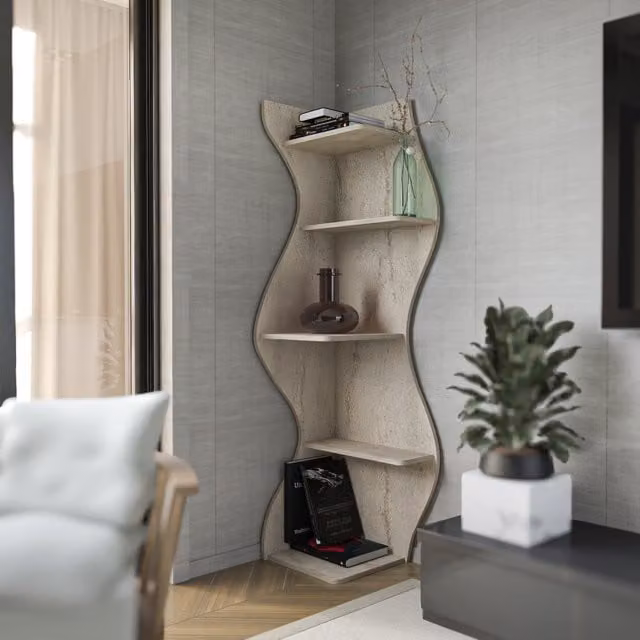 Decorotika Nila Bookcase in Travertein Grey and Beige