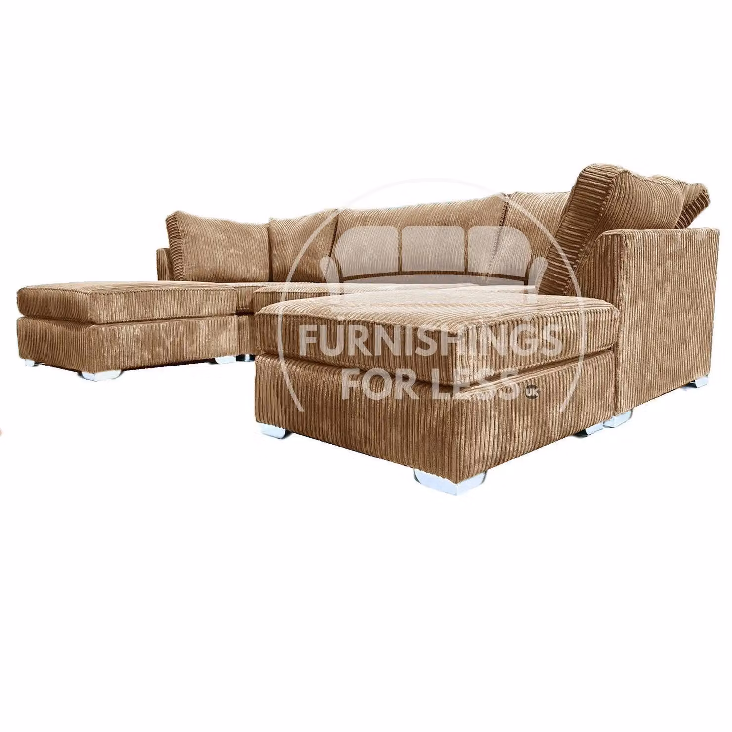 Furnishings For Less UK Bishop U Shaped 5 Seater Large Sofa in Beige Soft Jumbo Cord Fabric with Matching Ottoman and Scatter Cushions – 3
