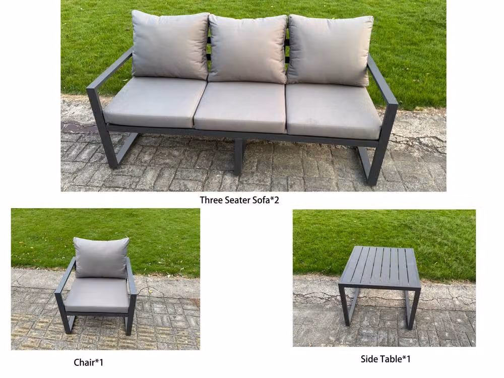 Fimous 7-Seater Aluminum Sofa Dining Set with Lifting Table and Side Table in Dark Grey – 2