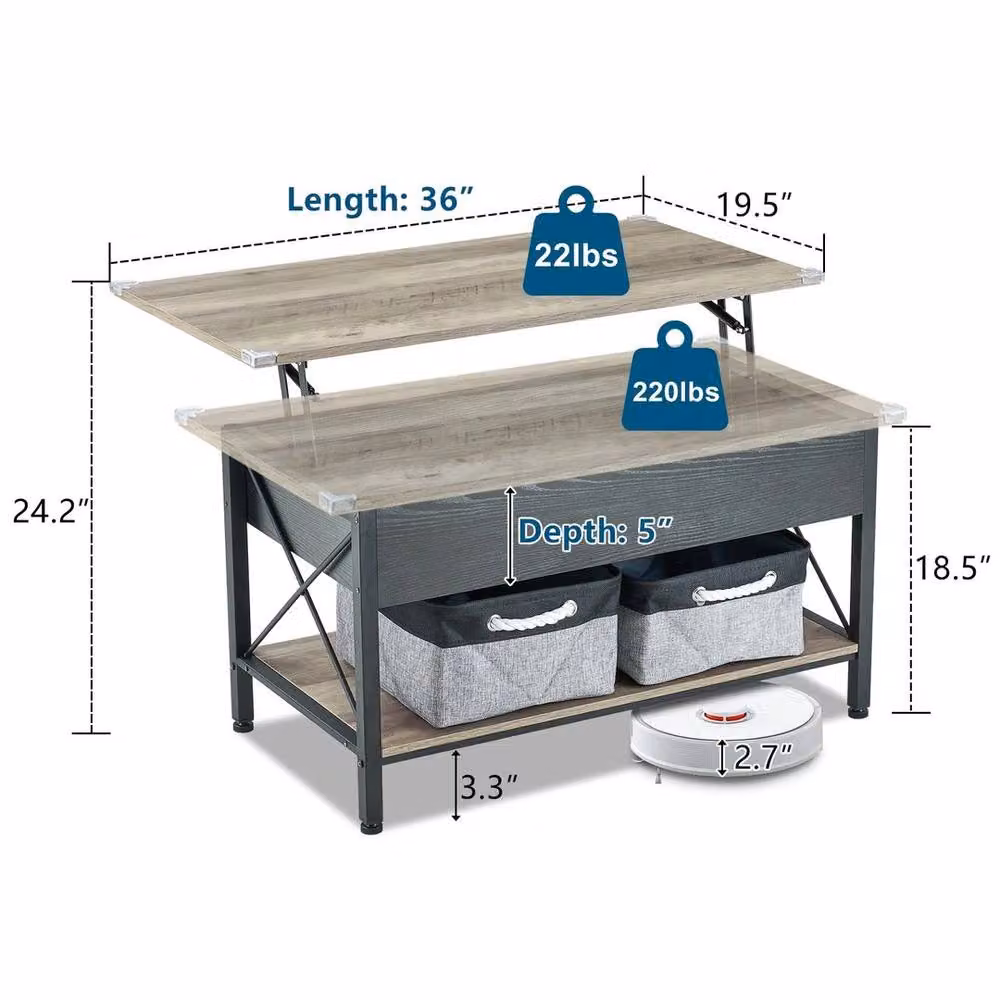 EONLION Black Lift Top Coffee Table for your Living Room, Width: 100 cm – 2