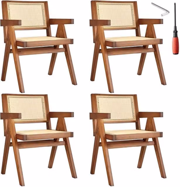 tectake Lizzy Dining Chair Set of 4 in Dark Brown Oak with Fabric Upholstery