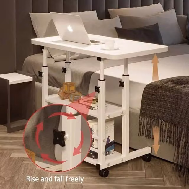 FORGEVIO Height Adjustable Mobile Laptop Table with Castors, White