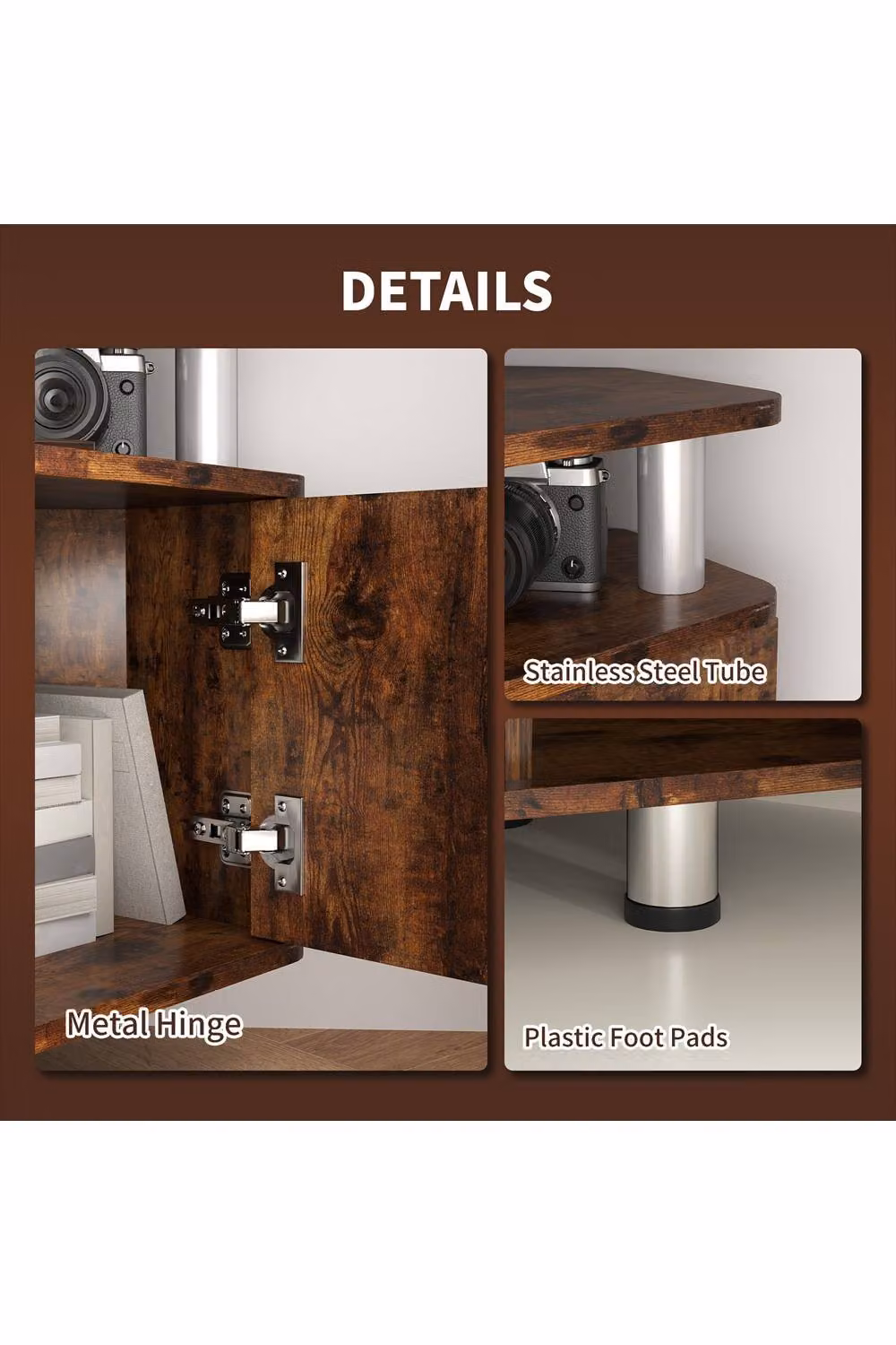ERGOVEXA Rustic Brown TV Unit Cabinet with Storage, W/D/H: 120 x 39.5 x 52 cm – 3