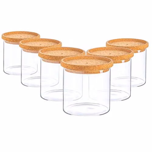 Argon Tableware Scandi Glass Storage Jars with Cork Lids, 0.55 l, 6 Pack, Transparent