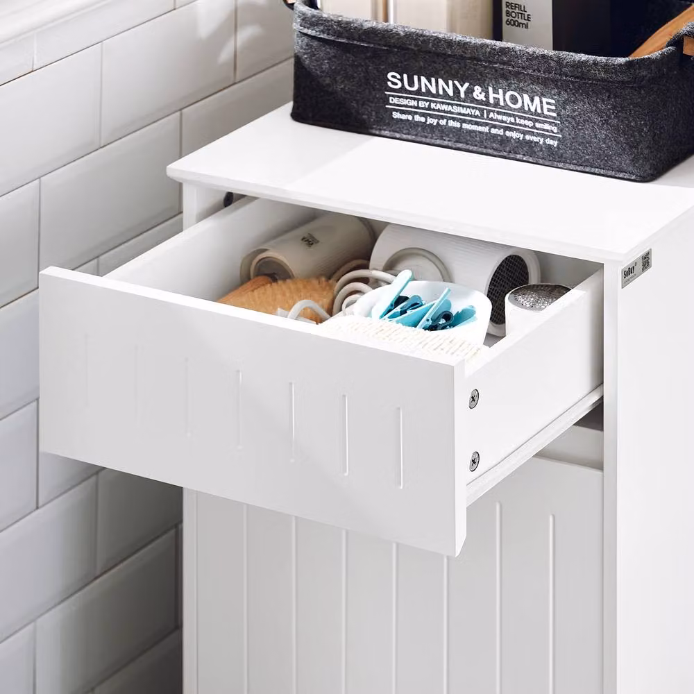 SoBuy Modern Narrow Bathroom Cabinet with Internal Drawers and Hinged Doors in White or Grey – 5