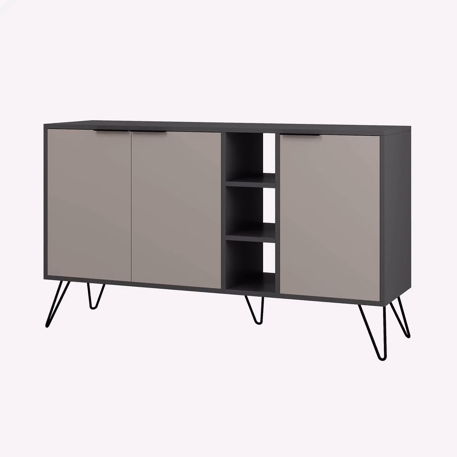 Decortie Clara 3-Door Sideboard with Metal Hairpin Legs, Grey, W: 142 cm, Pack of 2 – 2