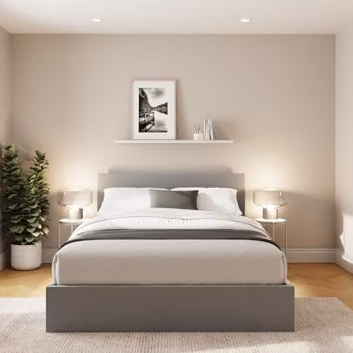 GFW Charcoal Grey Upholstered Fabric Ottoman Bed Frame with Hydraulic Lift and Stitched Headboard, W/D/H: 140 x 200 x 84 cm