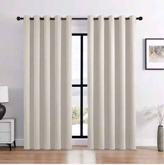 H&O Direct Beige Blackout Eyelet Curtains, Pair, W: 168 cm, H: 229 cm