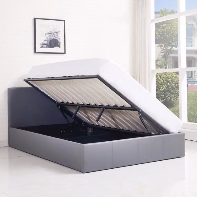 Kosy Koala Grey Synthetic Leather Ottoman Storage Bed with Mattress, W/D/H: 90 x 190 cm