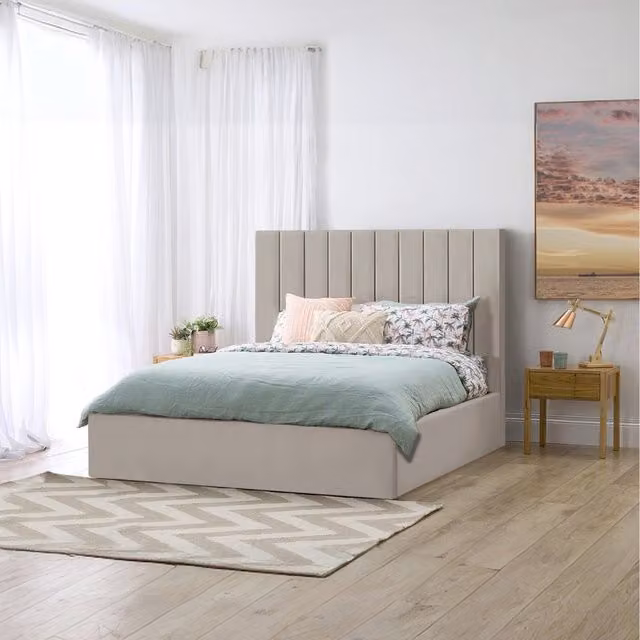 Desire Deco Valentina Upholstered Storage Bed in Silver Velvet Fabric, 180 x 200 cm