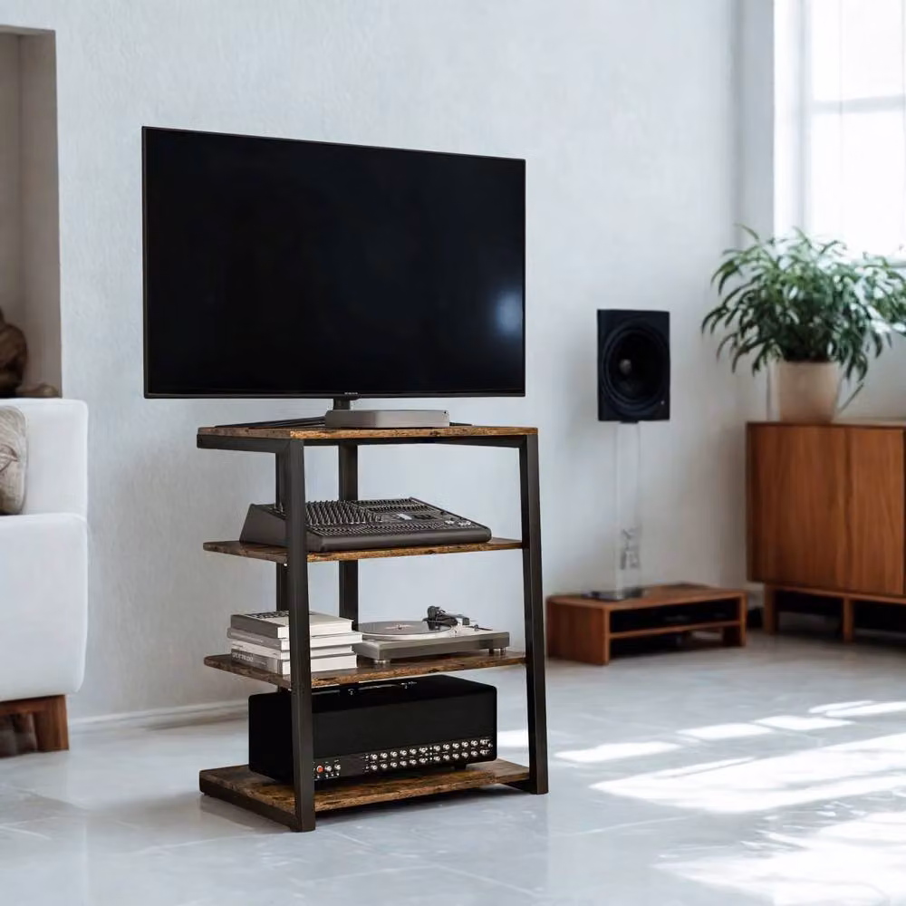 FURNOS Industrial 4 Tier Small TV Stand Unit with Storage Shelves in Brown, W: 79.0 cm, D: 60.0 cm, H: 60.5 cm – 3