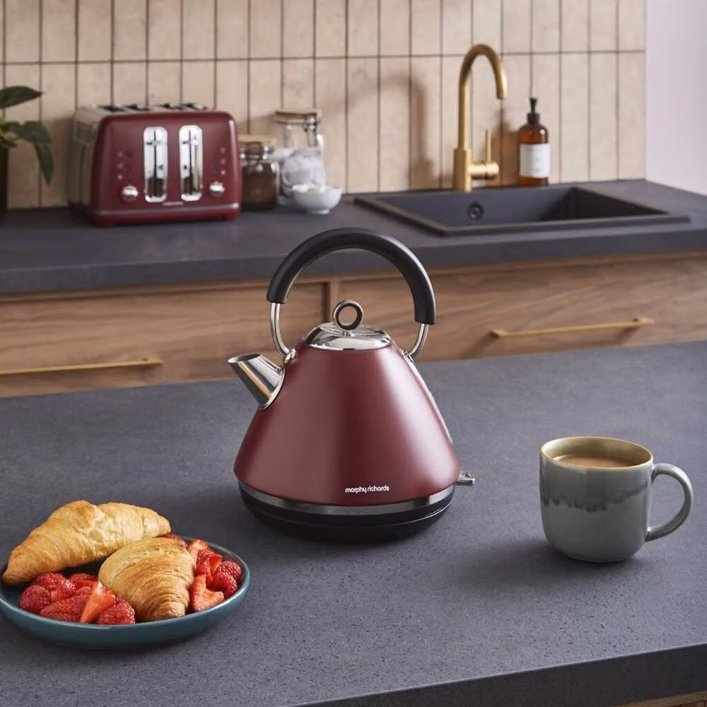 Morphy Richards Accents Pyramid Kettle in Red and Silver with Limescale Filter – 2