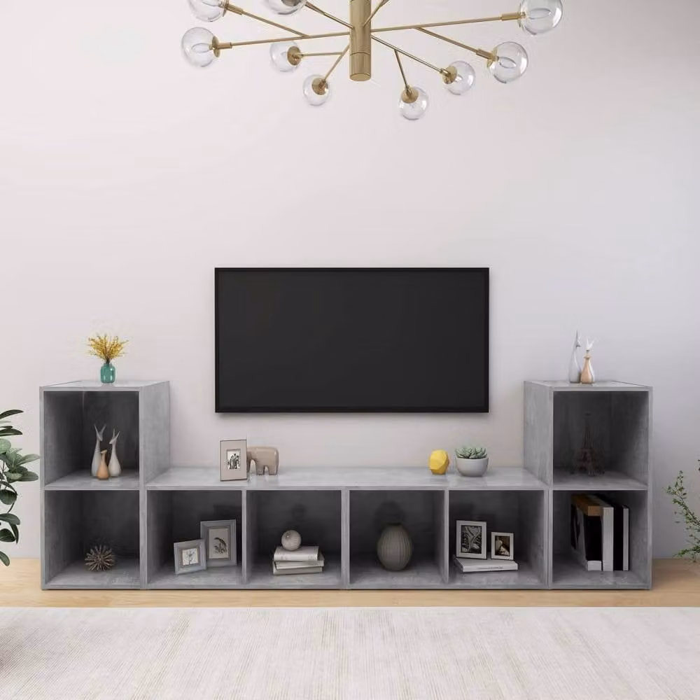Berkfield Home Set of 4 TV Cabinets in Concrete Grey, W/D/H: 72 x 35 x 36.5 cm – 1