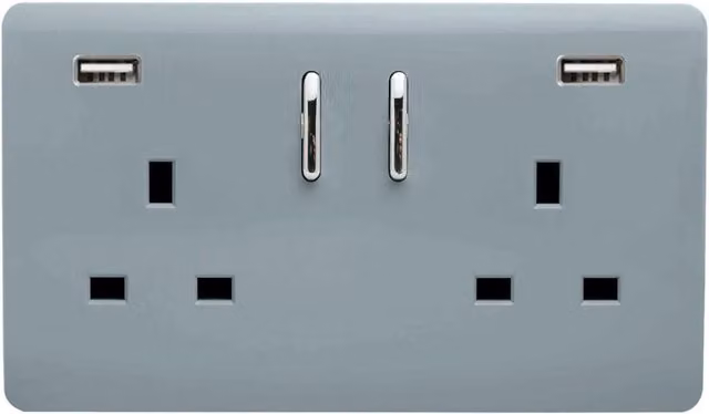 Trendi 2 Gang Flush Plastic Switched Socket in Grey – 4