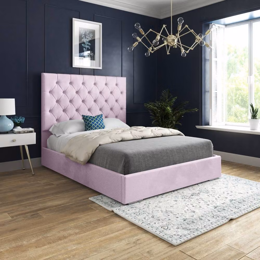 Casani Cottesmore Pink Velvet Upholstered Chesterfield Bed Frame, W: 140 cm x D: 200 cm – 2